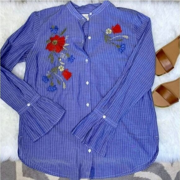 LOFT Blue and White Stripe Blouse Size Small - Picture 2 of 4